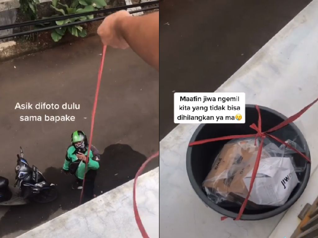 Takut Ketahuan, Netizen Ambil Pesanan Makanan Ojol Pakai Tali dan Ember Takut Ketahuan, Netizen Ambil Pesanan Makanan Ojol Pakai Tali dan Ember