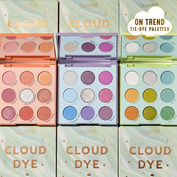 Set Cloud Dye dari ColurPop yang terinspirasi dari tren tie-dye ini menghadirkan tiga palet dalam koleksinya.