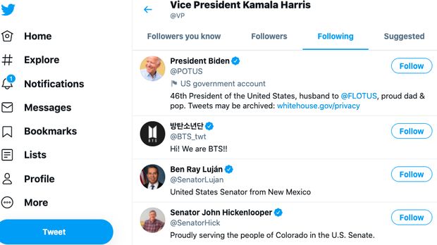 Following Twitter Kamala Harris