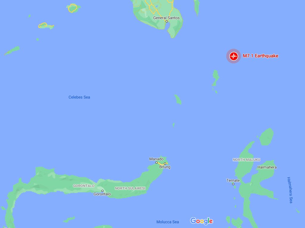 Pusat Gempa M 7,1 Dekat Nanusa di Sulut, Perbatasan RI-Filipina Pusat Gempa M 7,1 Dekat Nanusa di Sulut, Perbatasan RI-Filipina