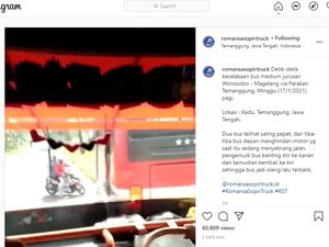 Ngeri, Ugal-ugalan Sambil Balapan, Bus Akap Terguling karena Hindari Pemotor