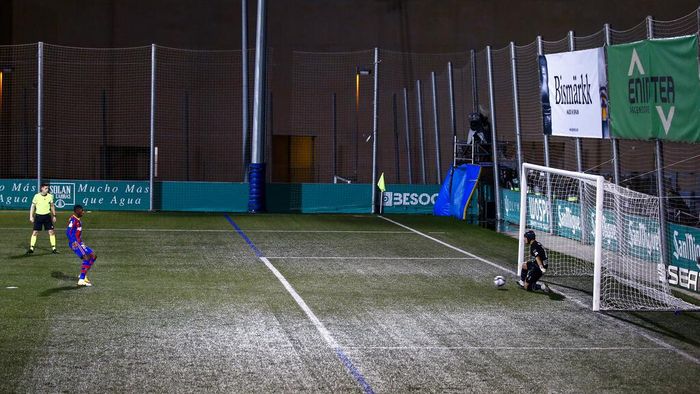 Ousmane Dembele Barcelonas Ousmane Dembele attempts and fails to score a penalty shot during a Spanish Copa del Rey round of 32 soccer match between Cornella and FC Barcelona at the Nou Municipal stadium in Cornella, Spain, Thursday, Jan. 21, 2021. (AP Photo/Joan Monfort)