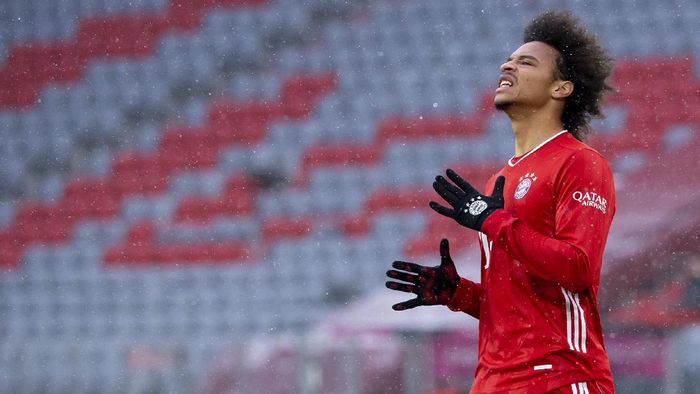 Sane Leroy Sane of Munich reacts during the Bundesliga soccer match between Bayern Munich and SC Freiburg in Munich, Germany, Sunday, Jan. 17, 2021. Photo: (Sven Hoppe/Pool via AP)