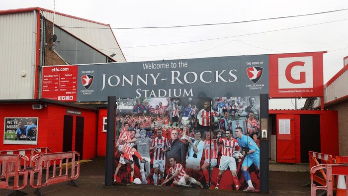 CHELTENHAM, ENGLAND - JANUARY 10: General view outside the stadium prior to the FA Cup Third Round match between Cheltenham Town and Mansfield Town at Jonny Rocks Stadium on January 10, 2021 in Cheltenham, England. Sporting stadiums around England remain under strict restrictions due to the Coronavirus Pandemic as Government social distancing laws prohibit fans inside venues resulting in games being played behind closed doors. (Photo by Eddie Keogh/Getty Images)