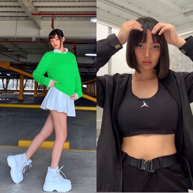 Tampilan mencolok Nika dengan menggunakan warna neon dan statement accessory.