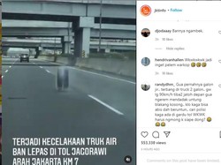 Awas! Detik-detik Ban Truk Lepas Bergerak Liar di Jalan Tol Jagorawi