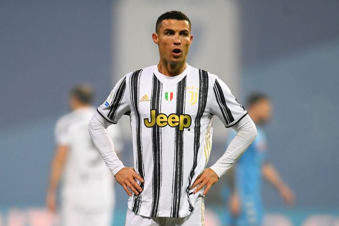 Cristiano Ronaldo REGGIO NELLEMILIA, ITALY - JANUARY 20: Cristiano Ronaldo of Juventus reacts during the Italian PS5 Supercup match between Juventus and SSC Napoli at Mapei Stadium - Citta del Tricolore on January 20, 2021 in Reggio nellEmilia, Italy. Sporting stadiums around Italy remain under strict restrictions due to the Coronavirus Pandemic as Government social distancing laws prohibit fans inside venues resulting in games being played behind closed doors. (Photo by Claudio Villa/Getty Images)