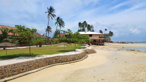 Pantai Trikora Bintan island, Indonesia - February 23, 2013: Panoramic view of Tricora beach at low tide