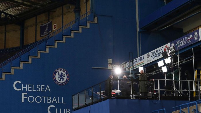 LONDON, ENGLAND - JANUARY 24: General view of the television platform during The Emirates FA Cup Fourth Round match between Chelsea and Luton Town at Stamford Bridge on January 24, 2021 in London, England. Sporting stadiums around the UK remain under strict restrictions due to the Coronavirus Pandemic as Government social distancing laws prohibit fans inside venues resulting in games being played behind closed doors. (Photo by Catherine Ivill/Getty Images)