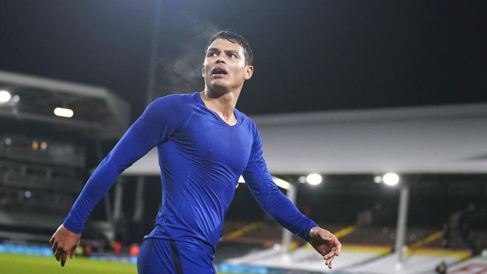 Chelseas Thiago Silva after the English Premier League soccer match between Fulham and Chelsea at Craven Cottage in London, England, Saturday, Jan. 16, 2021. (John Walton/Pool via AP)