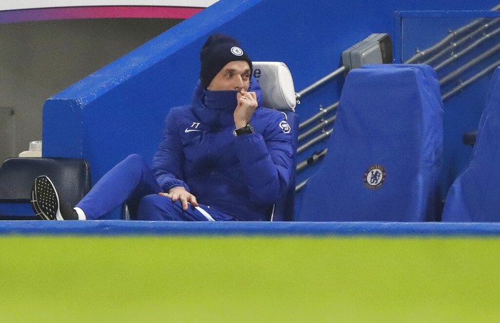 Chelseas new head coach Thomas Tuchel follows the game during the English Premier League soccer match between Chelsea and Wolverhampton Wanderers at Stamford Bridge Stadium in London, England, Wednesday, Jan. 27, 2021. (AP Photo/Frank Augstein)