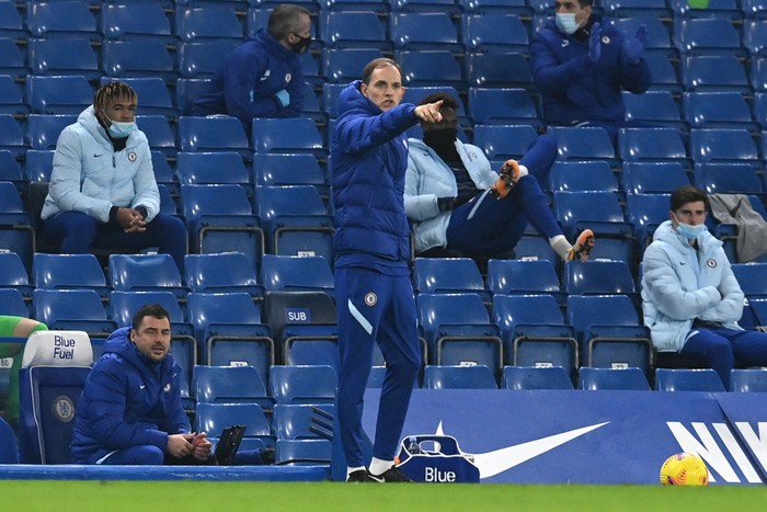 LONDON, ENGLAND - JANUARY 27: Thomas Tuchel, Manager of Chelsea during the Premier League match between Chelsea and Wolverhampton Wanderers at Stamford Bridge on January 27, 2021 in London, England. Sporting stadiums around the UK remain under strict restrictions due to the Coronavirus Pandemic as Government social distancing laws prohibit fans inside venues resulting in games being played behind closed doors. (Photo by Neil Hall - Pool/Getty Images 2021)