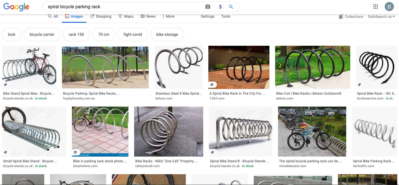 Ilustrasi rak sepeda spiral. (Tangkapan layar Google)