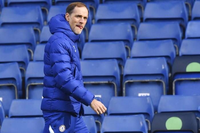 Chelseas head coach Thomas Tuchel stands prior too the start of the English Premier League soccer match between Chelsea and Burnley at Stamford Bridge Stadium in London, England, Sunday, Jan. 31, 2021. (Justin Tallis/Pool Via AP)