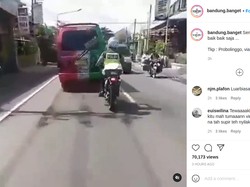 Jahat! Bus Kabur dari Operasi Yustisi Lalu Serempet Polisi Sampai Jatuh dari Motor