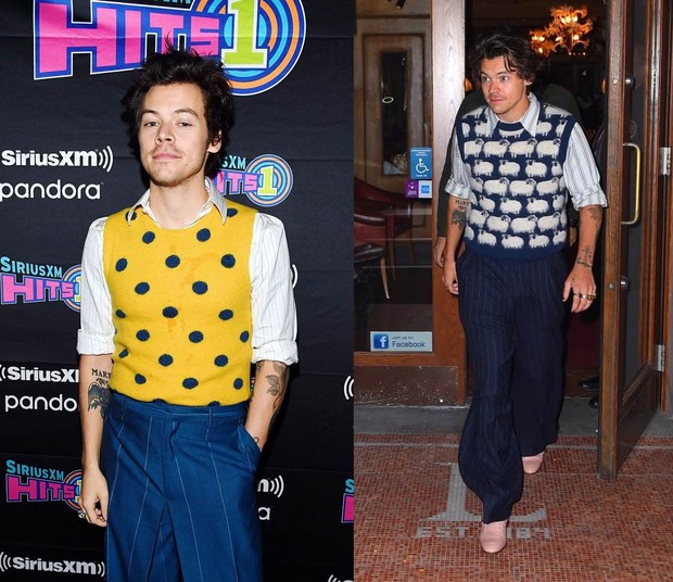 Printed Sweater Vest/popsugar.com.au Harry tampil dengan tampilan sweater vest terbaiknya, yaitu rompi dari Lanvin berhias domba dan rompi lainnya dalam balutan warna kuning dengan motif polkadot berwarna biru
