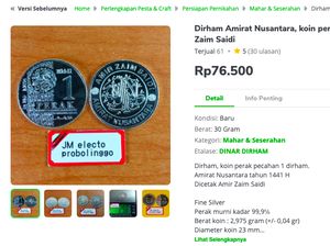 Koin Dirham Dijual di Toko Online hingga Ratusan Ribu Rupiah Koin Dirham Dijual di Toko Online hingga Ratusan Ribu Rupiah