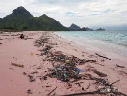 Saat Pantai Pink di Pulau Padar Tertutup Sampah