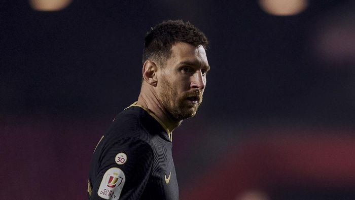 Lionel Messi Barcelonas Lionel Messi looks on during a Spanish Copa del Rey quarter finals soccer match between Granada and FC Barcelona at the Los Carmenes stadium in Granada, Spain, Wednesday, Feb. 3, 2021. (AP Photo)