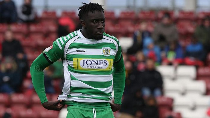 NORTHAMPTON, ENGLAND - APRIL 27: Bevis Mugabi of Yeovil Town in action during the Sky Bet League Two match between Northampton Town and Yeovil Town at PTS Academy Stadium on April 27, 2019 in Northampton, United Kingdom. (Photo by Pete Norton/Getty Images)