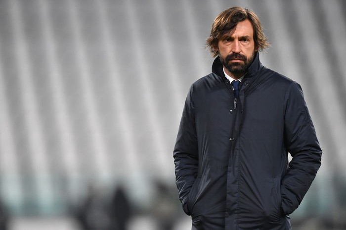 TURIN, ITALY - FEBRUARY 06: Andrea Pirlo, Head Coach of Juventus looks on during the warm up prior to the Serie A match between Juventus and AS Roma at Allianz Stadium on February 06, 2021 in Turin, Italy. Sporting stadiums around Italy remain under strict restrictions due to the Coronavirus Pandemic as Government social distancing laws prohibit fans inside venues resulting in games being played behind closed doors. (Photo by Valerio Pennicino/Getty Images)