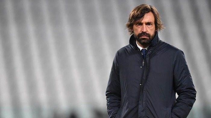 TURIN, ITALY - FEBRUARY 06: Andrea Pirlo, Head Coach of Juventus looks on during the warm up prior to the Serie A match between Juventus and AS Roma at Allianz Stadium on February 06, 2021 in Turin, Italy. Sporting stadiums around Italy remain under strict restrictions due to the Coronavirus Pandemic as Government social distancing laws prohibit fans inside venues resulting in games being played behind closed doors. (Photo by Valerio Pennicino/Getty Images)