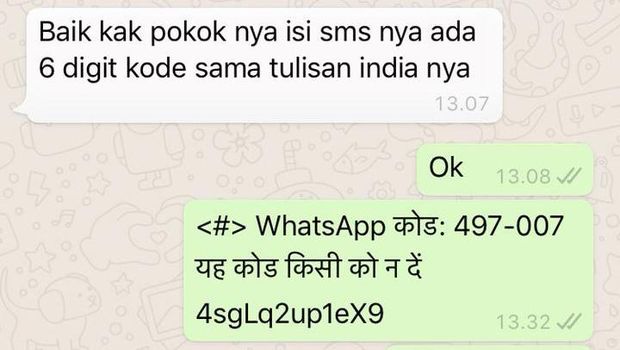 Modus penipuan whatsapp minta kode OTP pakai tulisan india Modus penipuan whatsapp minta kode OTP pakai tulisan india