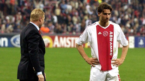 Zlatan Ibrahimovic bersama pelatihnya di Ajax Amsterdam, Ronald Koeman.