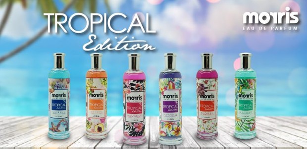 Poster Morris Tropical Edition EDP yang menampilkan 6 variannya