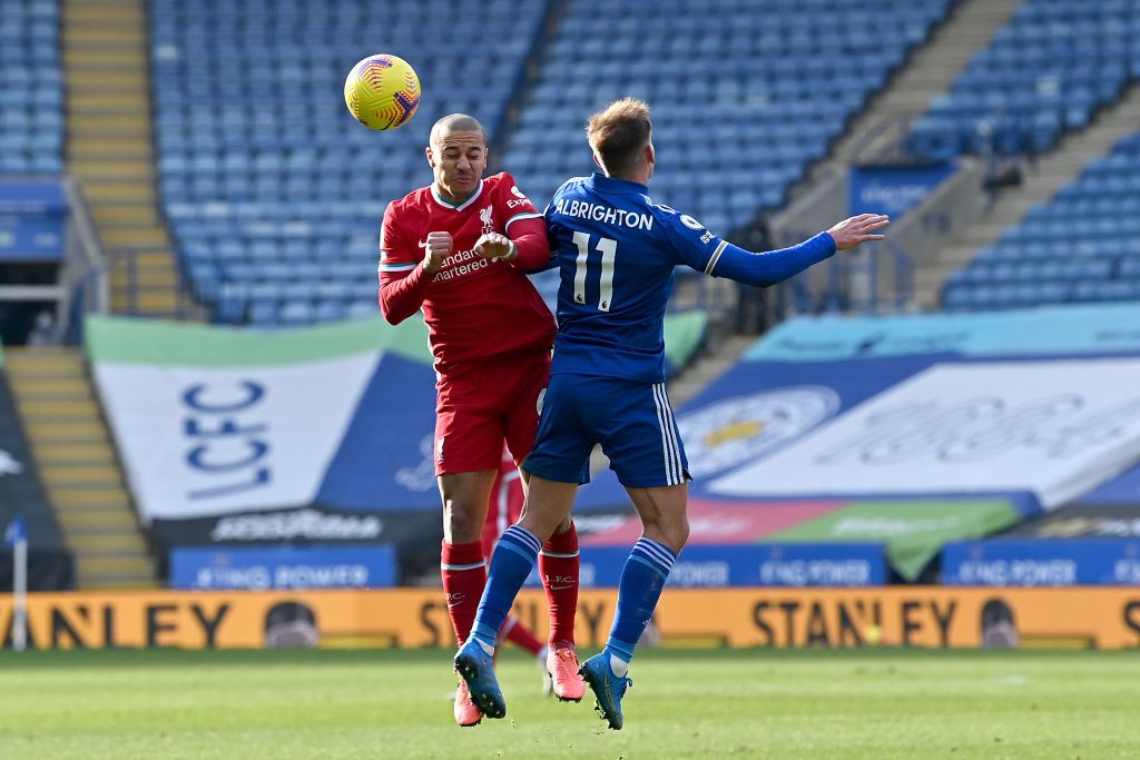 LEICESTER, ENGLAND - FEBRUARY 13: Thiago Alcantara of Liverpool looks on during the Premier League match between Leicester City and Liverpool at The King Power Stadium on February 13, 2021 in Leicester, England. Sporting stadiums around the UK remain under strict restrictions due to the Coronavirus Pandemic as Government social distancing laws prohibit fans inside venues resulting in games being played behind closed doors. (Photo by Michael Regan/Getty Images)