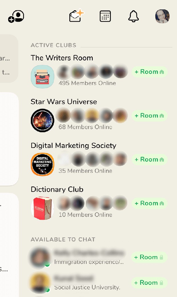 Contoh room atau ruangan dalam Clubhouse.