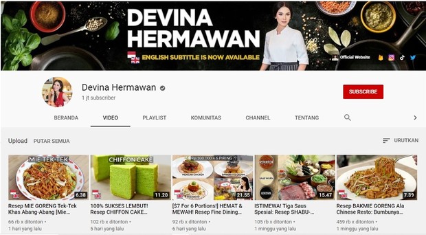 Devina Hermawan Kanal memasak bernama Devina Hermawan