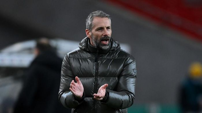 Marco Rose STUTTGART, GERMANY - FEBRUARY 03: Marco Rose, Head Coach of Borussia Monchengladbach applauds during the DFB Cup Round of Sixteen match between VfB Stuttgart and Borussia Mönchengladbach at Mercedes-Benz Arena on February 03, 2021 in Stuttgart, Germany. Sporting stadiums around Germany remain under strict restrictions due to the Coronavirus Pandemic as Government social distancing laws prohibit fans inside venues resulting in games being played behind closed doors. (Photo by Matthias Hangst/Getty Images)