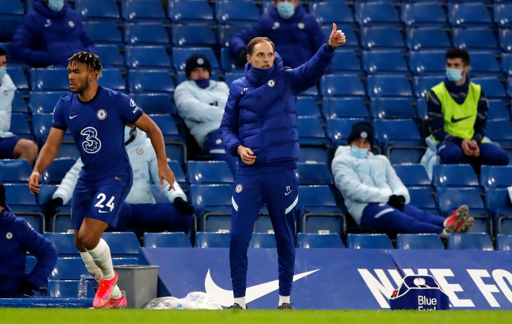 LONDON, ENGLAND - FEBRUARY 15: Thomas Tuchel, Manager of Chelsea reacts during the Premier League match between Chelsea and Newcastle United at Stamford Bridge on February 15, 2021 in London, England. Sporting stadiums around the UK remain under strict restrictions due to the Coronavirus Pandemic as Government social distancing laws prohibit fans inside venues resulting in games being played behind closed doors. (Photo by Paul Childs - Pool/Getty Images)