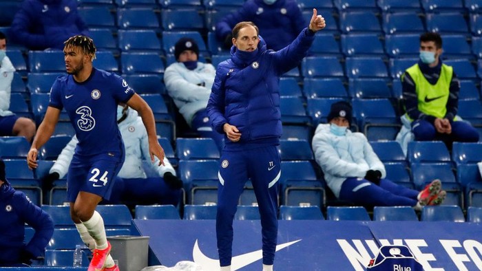 LONDON, ENGLAND - FEBRUARY 15: Thomas Tuchel, Manager of Chelsea reacts during the Premier League match between Chelsea and Newcastle United at Stamford Bridge on February 15, 2021 in London, England. Sporting stadiums around the UK remain under strict restrictions due to the Coronavirus Pandemic as Government social distancing laws prohibit fans inside venues resulting in games being played behind closed doors. (Photo by Paul Childs - Pool/Getty Images)
