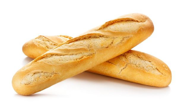 Two baguettes isolated on white background with clipping path.