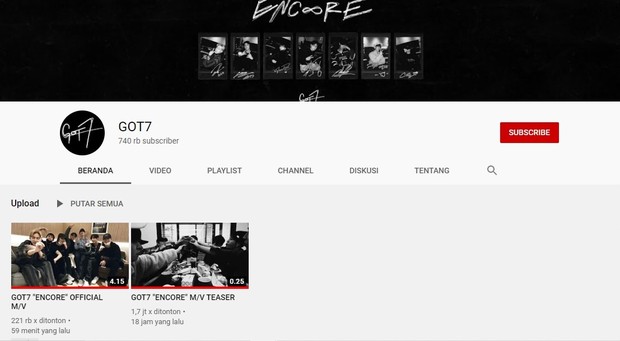 Penampilan channel Youtube terbaru milik GOT7