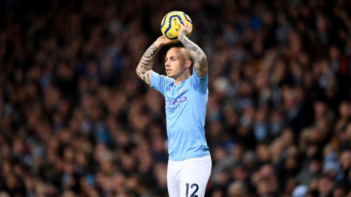 MANCHESTER, ENGLAND - DECEMBER 07: Angelino of Manchester City prepares to take a throw-in during the Premier League match between Manchester City and Manchester United at Etihad Stadium on December 07, 2019 in Manchester, United Kingdom. (Photo by Laurence Griffiths/Getty Images)