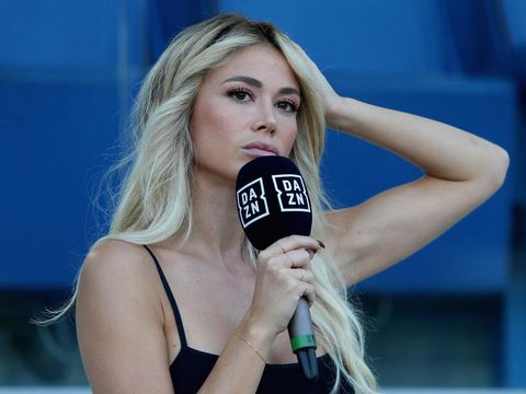 ROME, ITALY - JULY 04:  TV speaker Diletta Leotta looks on during the Serie A match between SS Lazio and AC Milan at Stadio Olimpico on July 4, 2020 in Rome, Italy.  (Photo by Paolo Bruno/Getty Images)