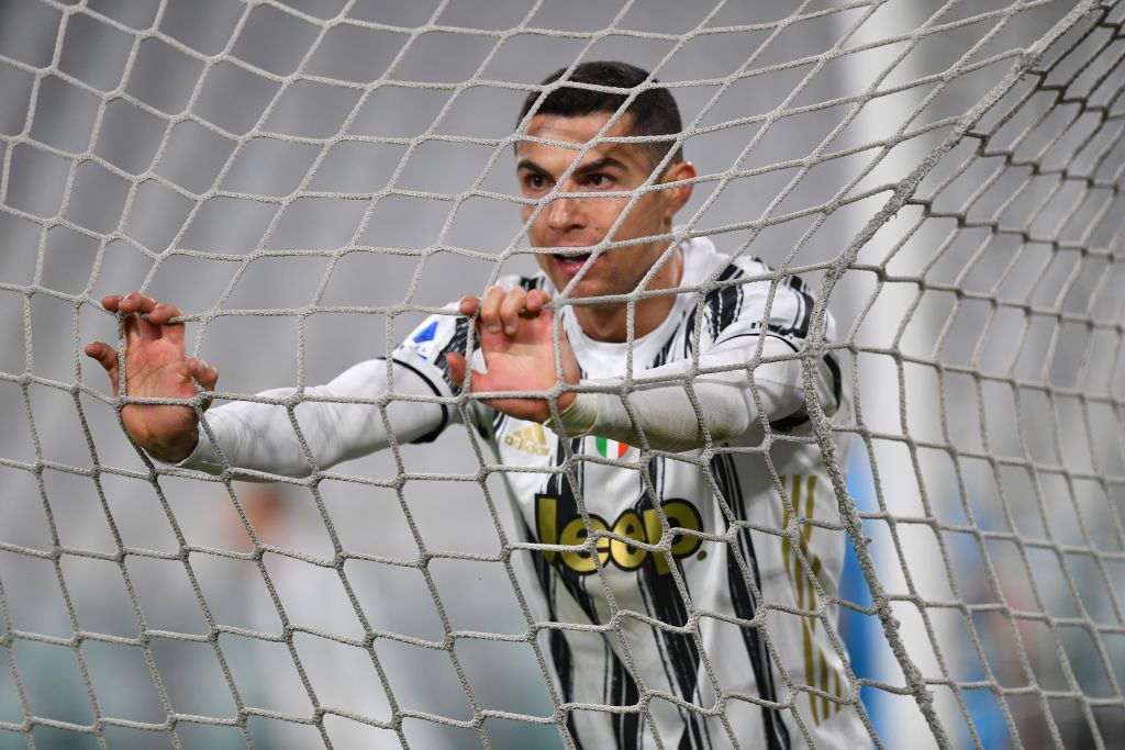 TURIN, ITALY - MARCH 02: Cristiano Ronaldo of Juventus looks on  during the Serie A match between Juventus and Spezia Calcio at Allianz Stadium on March 02, 2021 in Turin, Italy. Sporting stadiums around the Italy remain under strict restrictions due to the Coronavirus Pandemic as Government social distancing laws prohibit fans inside venues resulting in games being played behind closed doors. (Photo by Valerio Pennicino/Getty Images)