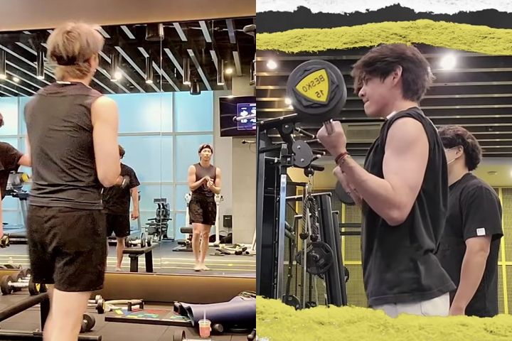 V dan RM BTS saat nge-gym