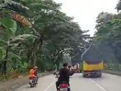 Detik-detik Pemotor Celaka Gegara Bikin Konten Truk Oleng Terekam Kamera!