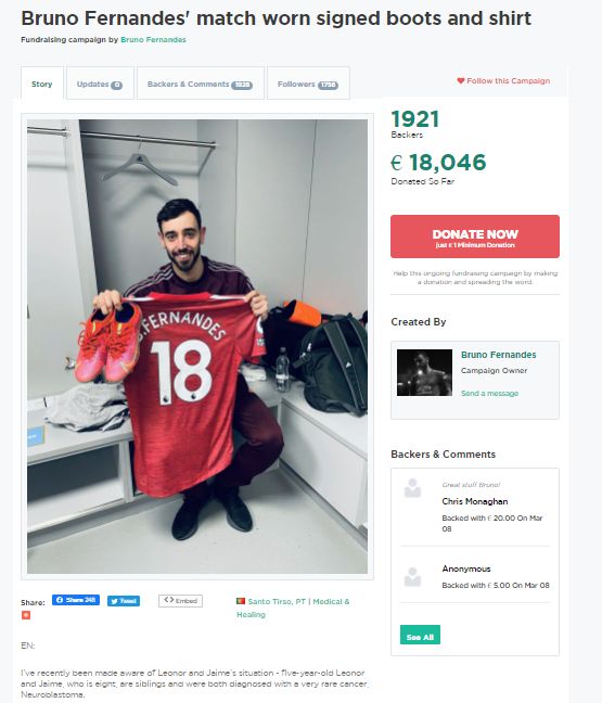 Bruno Fernandes mengundi baju dan sepatu yang dia kenakan di laga Derby Manchester untuk membantu perawatan anak-anak penderita kanker.