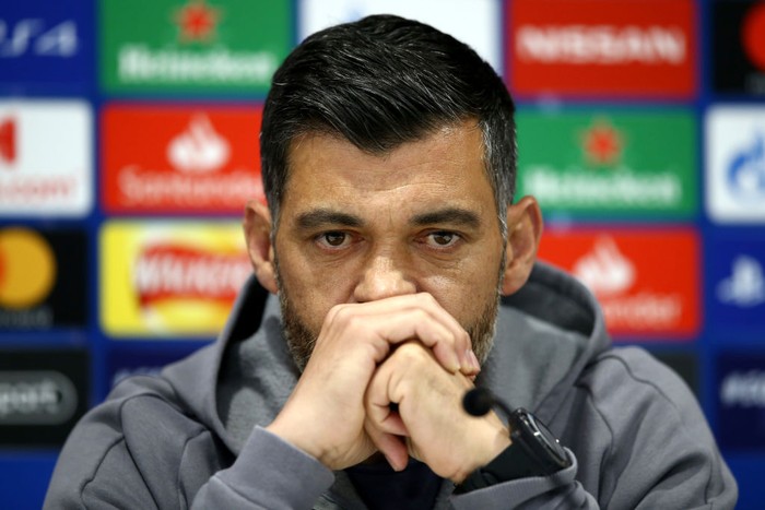 LIVERPOOL, ENGLAND - APRIL 08: Sergio Conceicao manager of FC Porto reacts during the FC Porto Press Conference ahead of there UEFA Champions League Quarter Final First Leg against Liverpool FC tomorrow at Anfield on April 08, 2019 in Liverpool, England. (Photo by Jan Kruger/Getty Images)