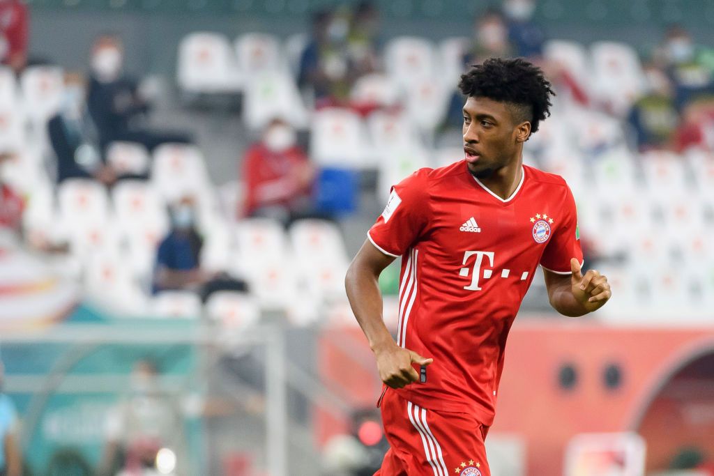 DOHA, QATAR - FEBRUARY 11: Kingsley Coman of Bayern Muenchen looks on during the finale FIFA Club World Cup Qatar 2020 match between FC Bayern Muenchen and Tigres UANL on February 11, 2021 in Doha, Qatar. (Photo by Gaston Szerman/DeFodi Images/Getty Images)