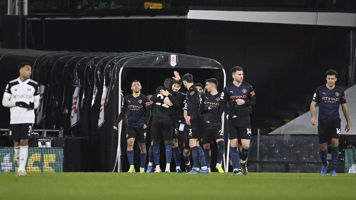 Manchester City menang 3-0 atas Fulham dalam lanjutan kompetisi Liga Inggris. (Foto: Justin Setterfield/Pool/AP)