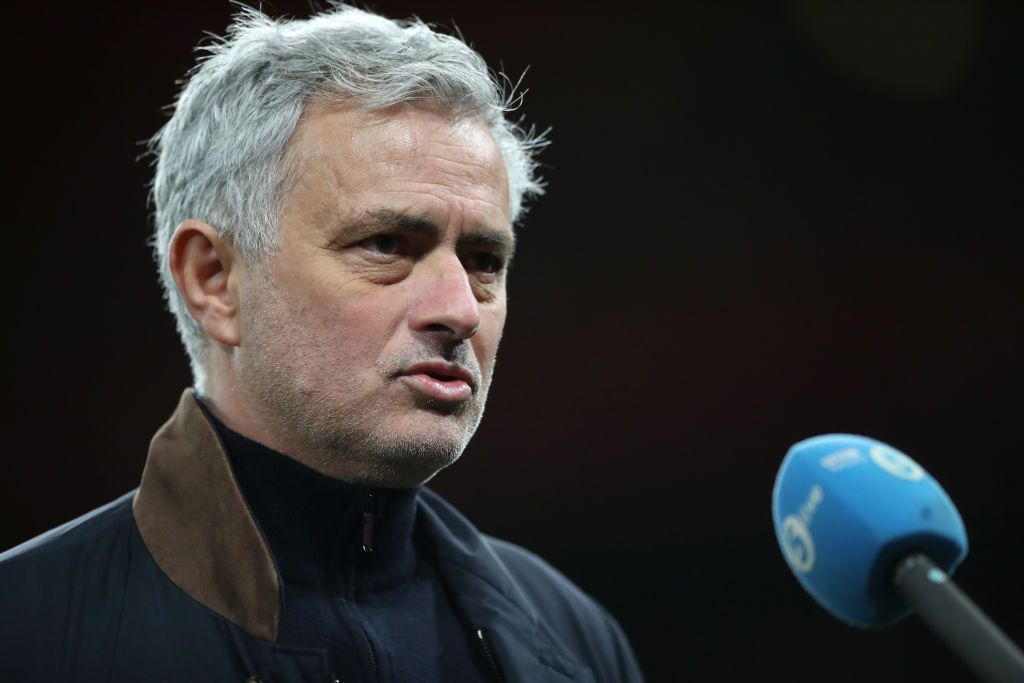 LONDON, ENGLAND - MARCH 14: Jose Mourinho, Manager of Tottenham Hotspur speaks during an interview following the Premier League match between Arsenal and Tottenham Hotspur at Emirates Stadium on March 14, 2021 in London, England. Sporting stadiums around the UK remain under strict restrictions due to the Coronavirus Pandemic as Government social distancing laws prohibit fans inside venues resulting in games being played behind closed doors. (Photo by Nick Potts - Pool/Getty Images)