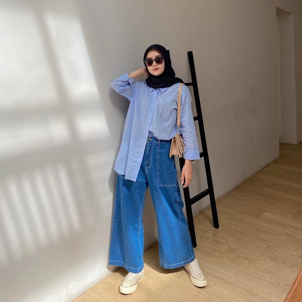 Intip Mix and Match Wide Leg Trouser ala Hijabers TikTok Cantik Alifhia Fitri