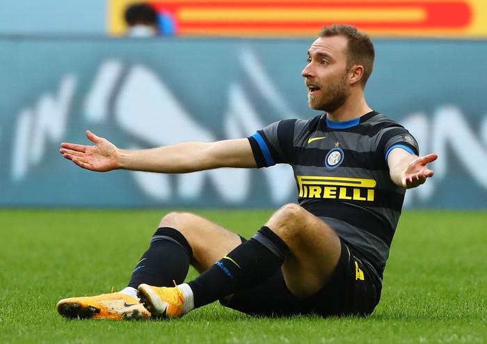 MILAN, ITALY - FEBRUARY 28: Christian Eriksen of FC Internazionale reacts during the Serie A match between FC Internazionale and Genoa CFC at Stadio Giuseppe Meazza on February 28, 2021 in Milan, Italy. (Photo by Marco Luzzani/Getty Images)