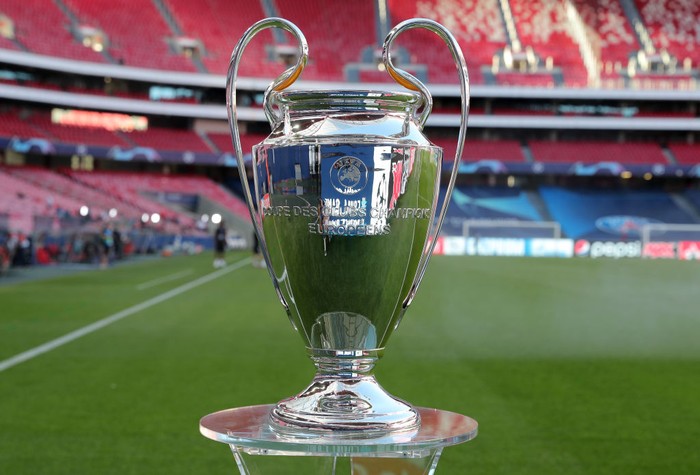 LISBON, PORTUGAL - AUGUST 23: A detailed view of the Champions League Trophy prior to during the UEFA Champions League Final match between Paris Saint-Germain and Bayern Munich at Estadio do Sport Lisboa e Benfica on August 23, 2020 in Lisbon, Portugal. (Photo by Miguel A. Lopes/Pool via Getty Images)
